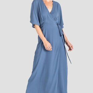 New Standards & Practices Olivia Slate Blue Chiffon Kimono Wrap Dress Size Small